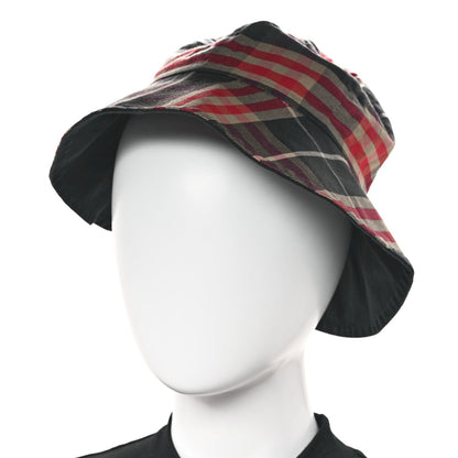 Burberry Technical Cotton Vintage Check Wide Brim Bucket Hat Black Red 2 of 7