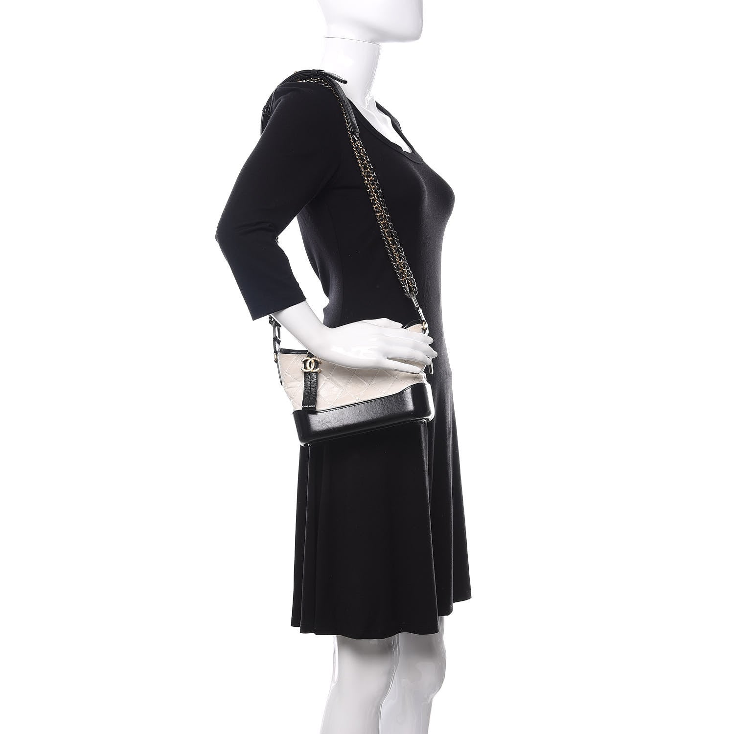 Chanel Aged Calfskin Quilted Small Gabrielle Hobo Black White 2 of 10