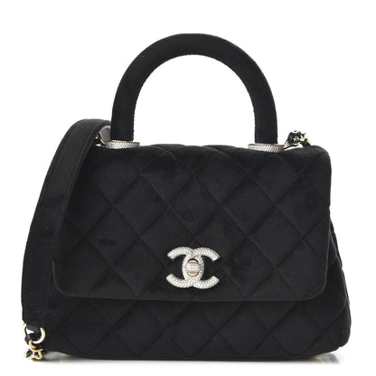 Chanel Velvet Crystal Quilted Extra Mini Coco Handle Flap Black 1 of 12