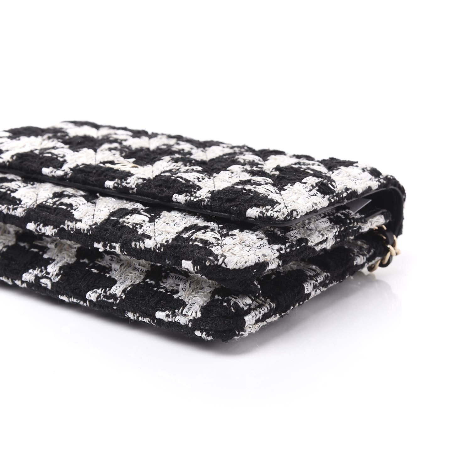 Chanel Tweed Quilted Wallet On Chain WOC Black Ecru White 6 of 11