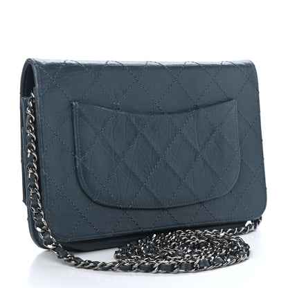 Chanel Aged Lambskin Quilted Reissue Wallet On Chain WOC Dark Blue 2 of 4