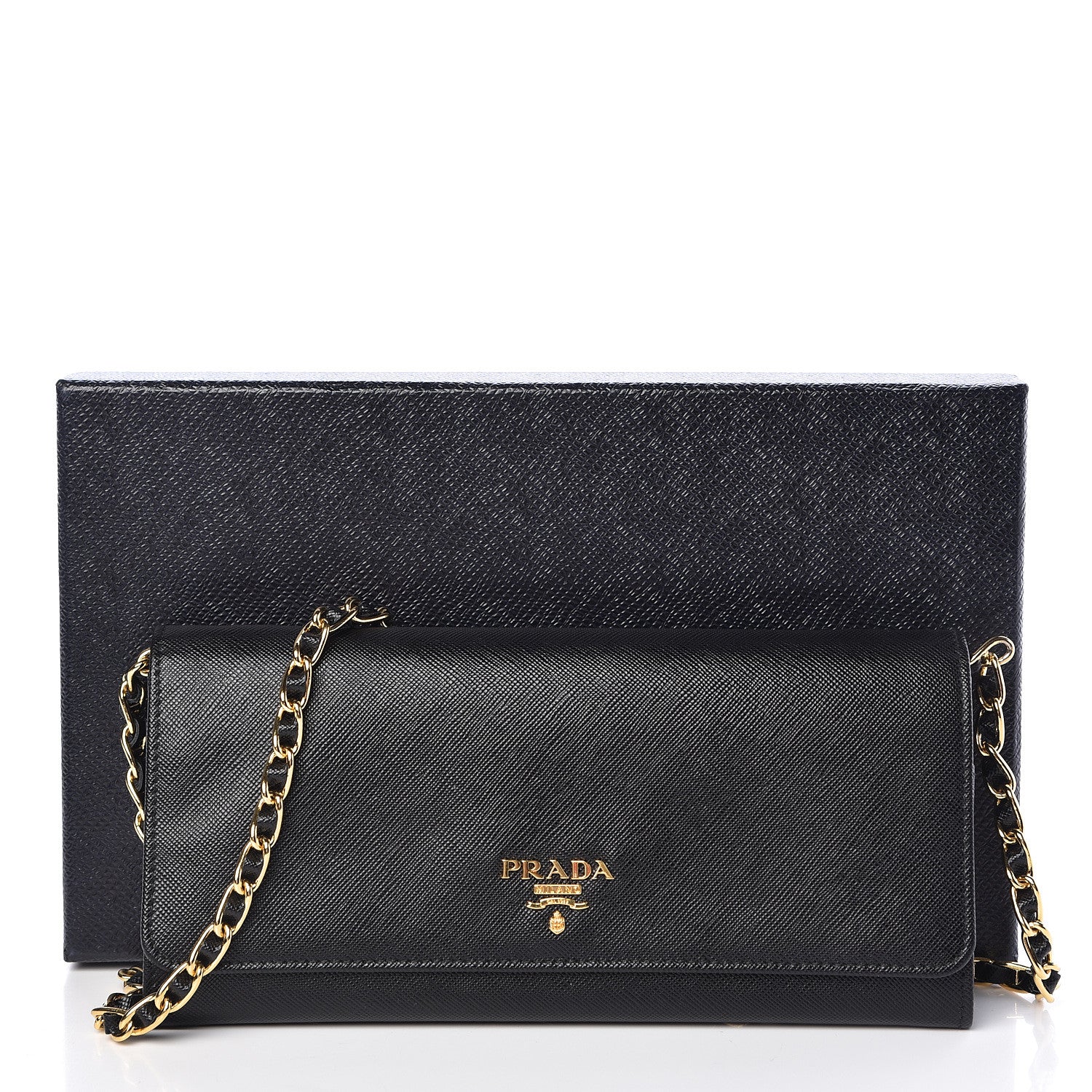 Prada Saffiano Metal Oro Chain Wallet Black 11 of 11