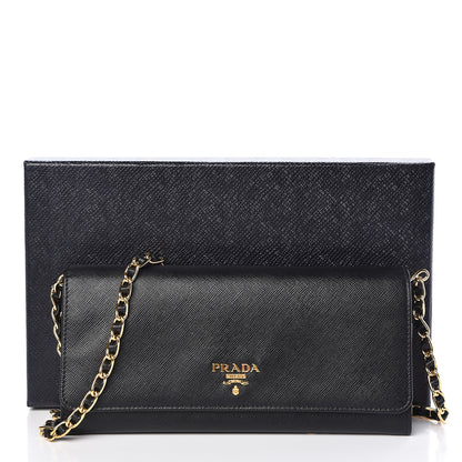 Prada Saffiano Metal Oro Chain Wallet Black 11 of 11