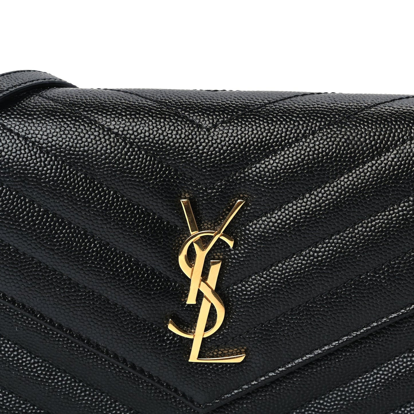 Grain De Poudre Matelasse Chevron Monogram Envelope Chain Wallet  Black