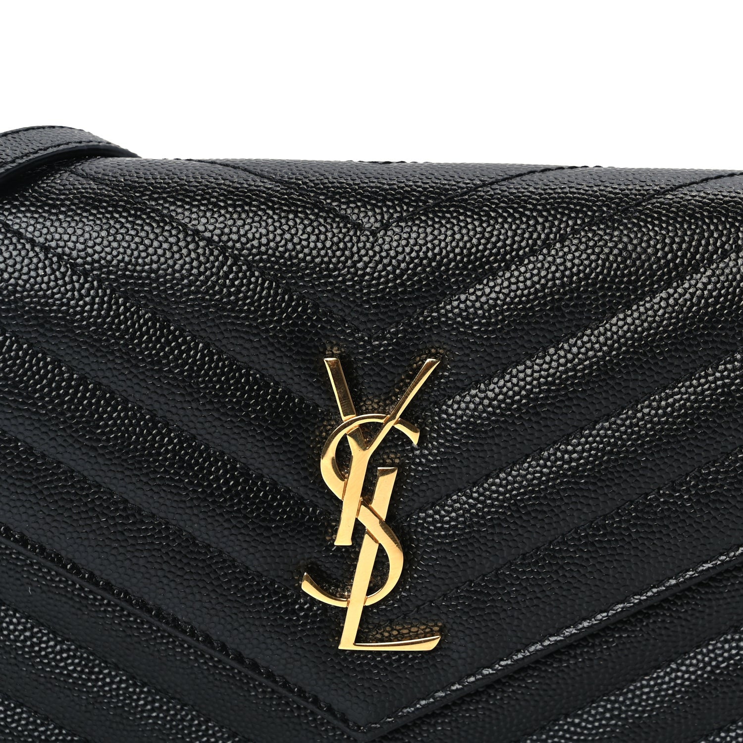 Saint Laurent Grain De Poudre Matelasse Chevron Monogram Envelope Chain Wallet  Black 6 of 8
