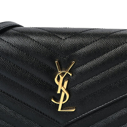 Saint Laurent Grain De Poudre Matelasse Chevron Monogram Envelope Chain Wallet  Black 6 of 8