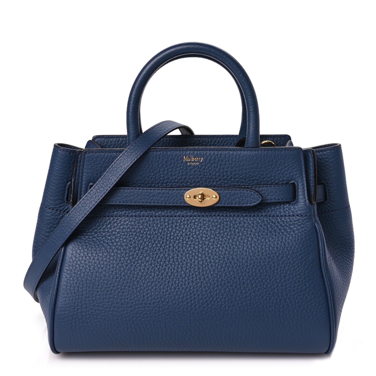 Mulberry Heavy Grain Small Belted Bayswater Tote Pale Navy 1 of 8