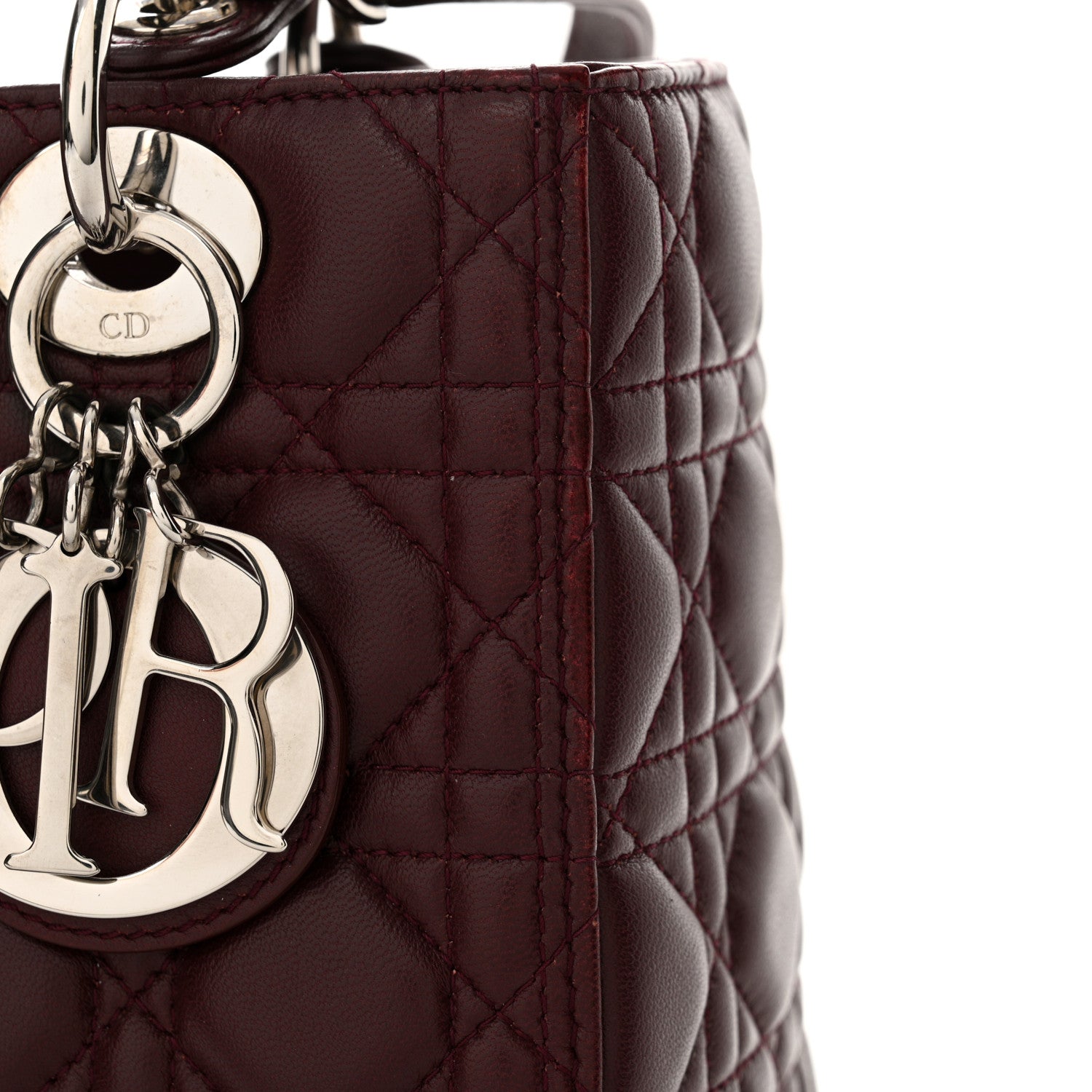 Christian Dior Lambskin Cannage Medium Lady Dior Burgundy 12 of 13