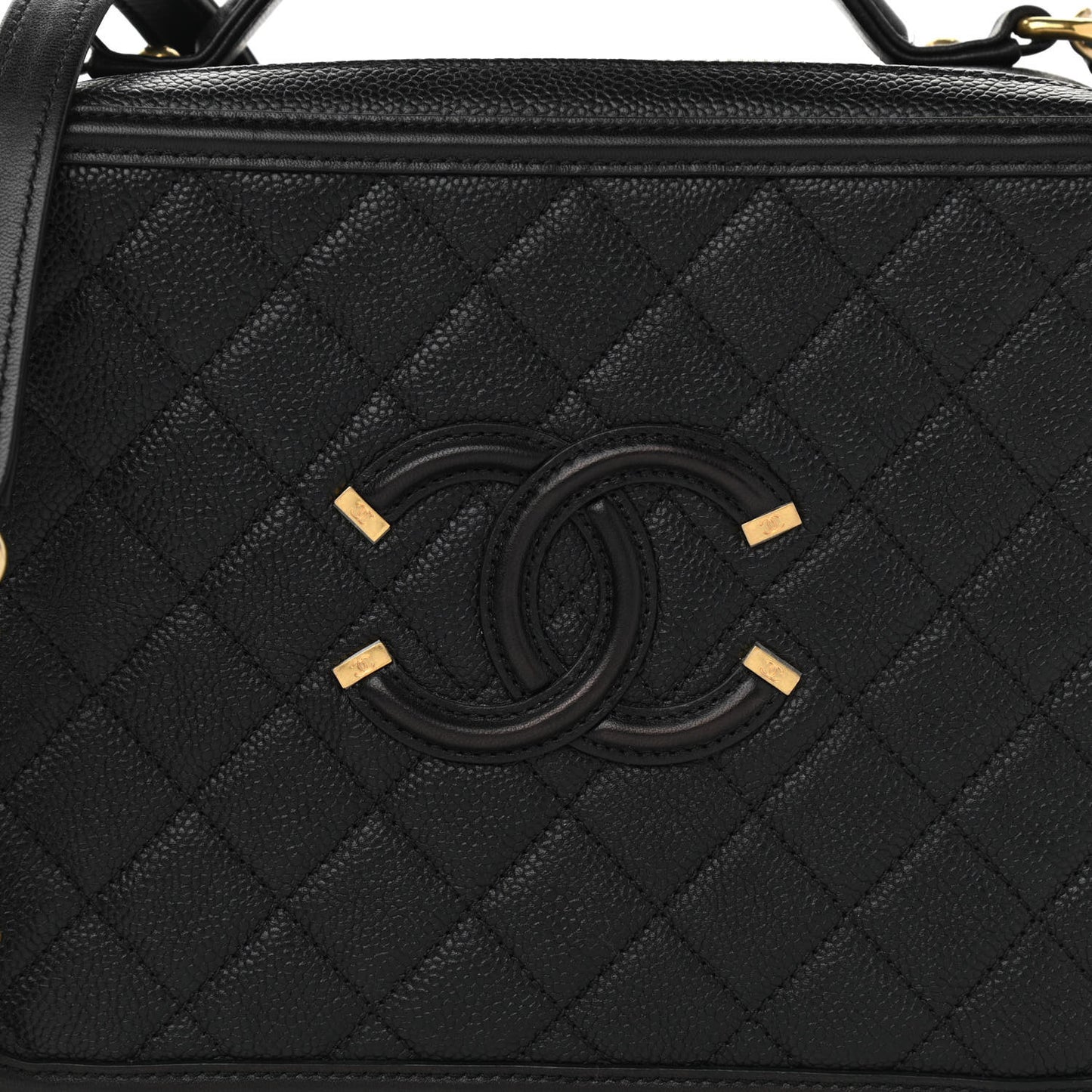 Caviar Quilted Large CC Filigree Vanity Case Black