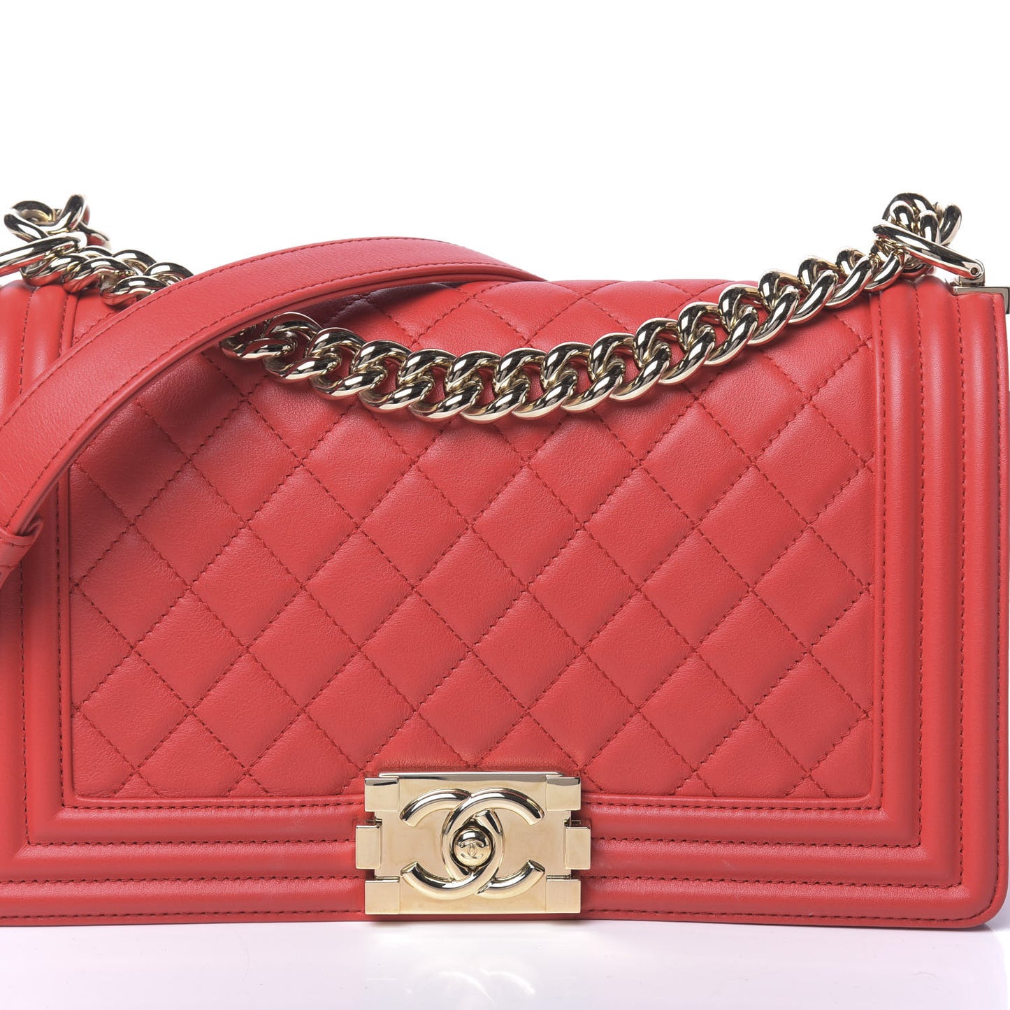 Lambskin Quilted Medium Boy Flap Red