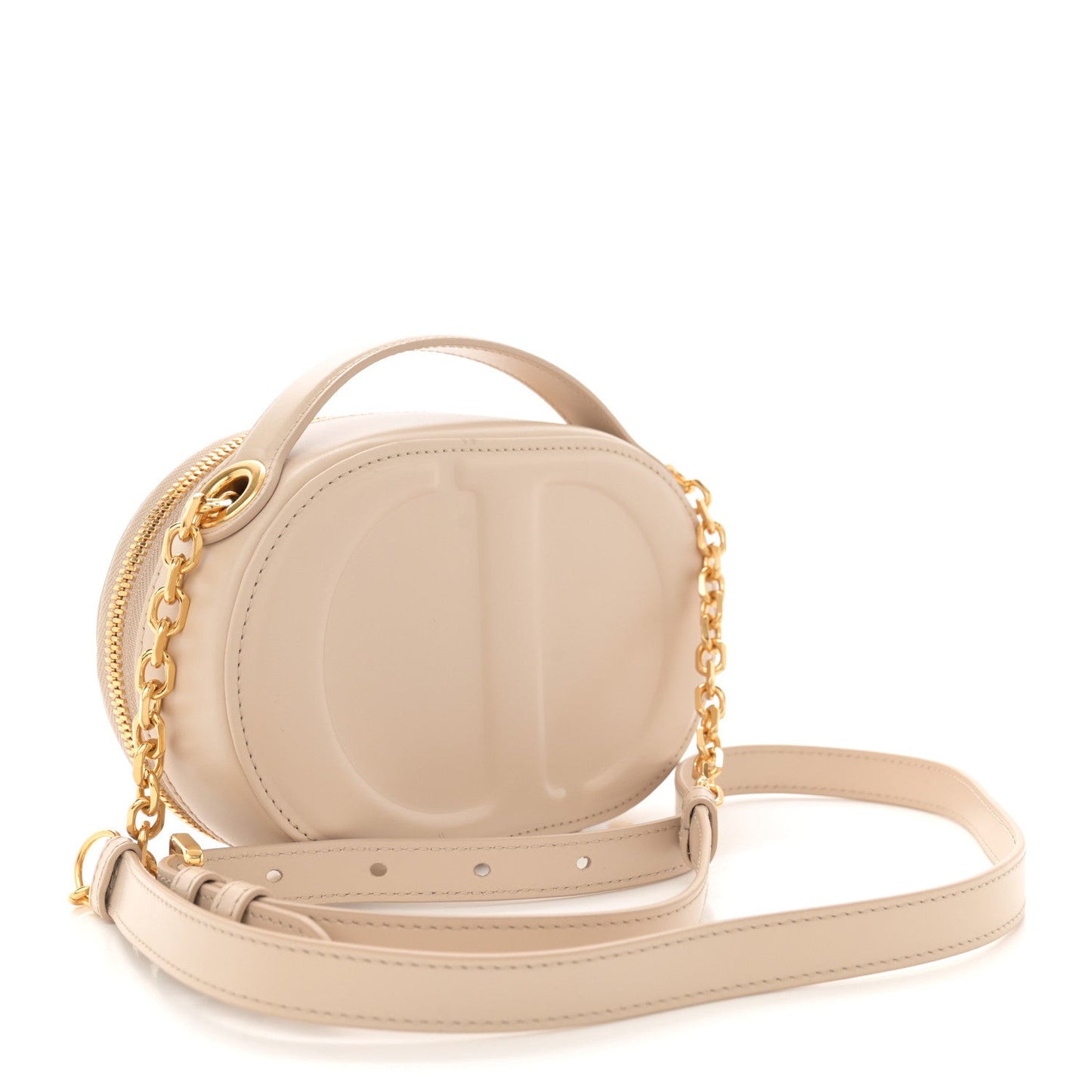 Calfskin CD Signature Oval Crossbody Camera Bag Caramel Beige