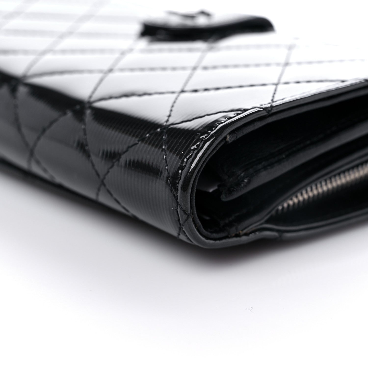 Chanel Striated Patent Quilted Zipped Pocket Long Wallet Black 10 of 11