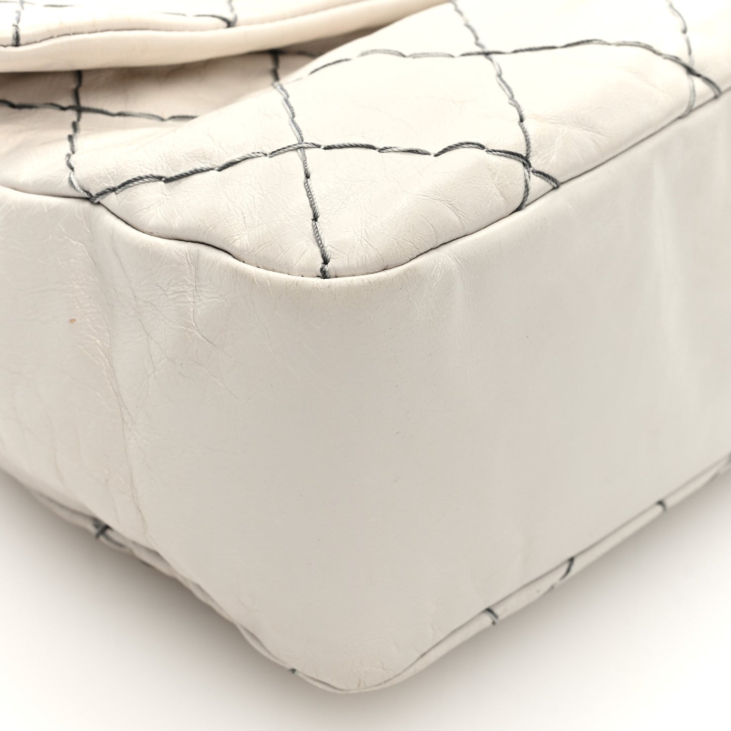 Glazed Goatskin Double Stitch Flap Ivory