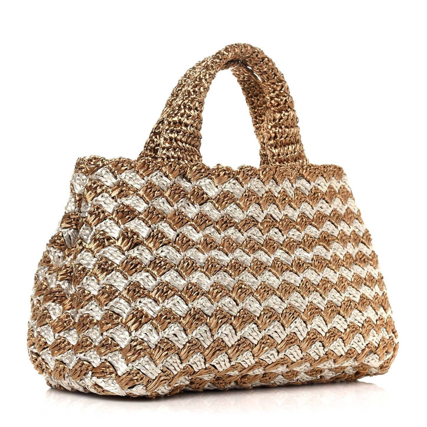 Raffia Crochet Bi-Color Tote Naturale Talco