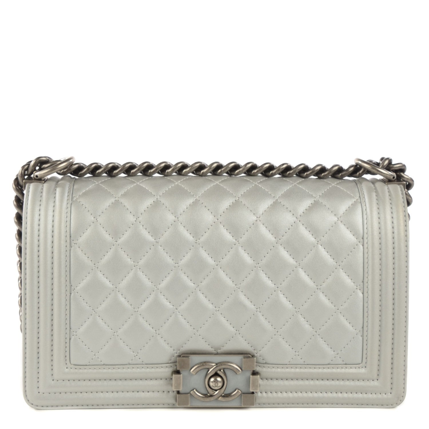 Chanel Metallic Calfskin Quilted Medium Boy Flap Silver 1 of 10