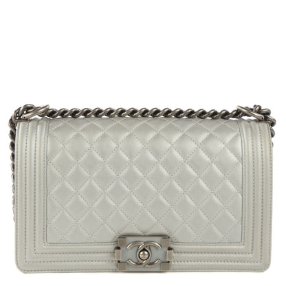 Chanel Metallic Calfskin Quilted Medium Boy Flap Silver 1 of 10