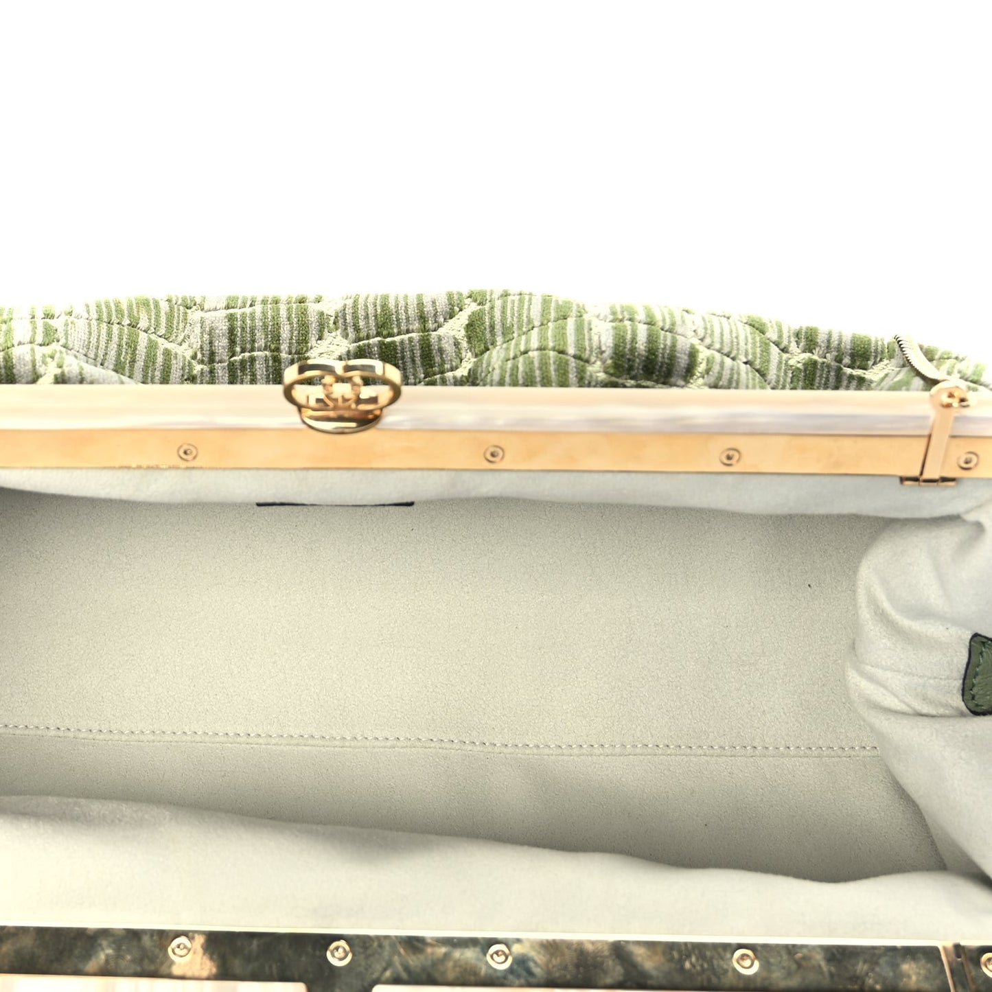 Velvet Crocodile Mother of Pearl Jacquard Crystal Bow Clutch Green