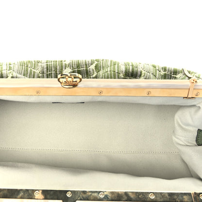 Gucci Velvet Crocodile Mother of Pearl Jacquard Crystal Bow Clutch Green 5 of 9