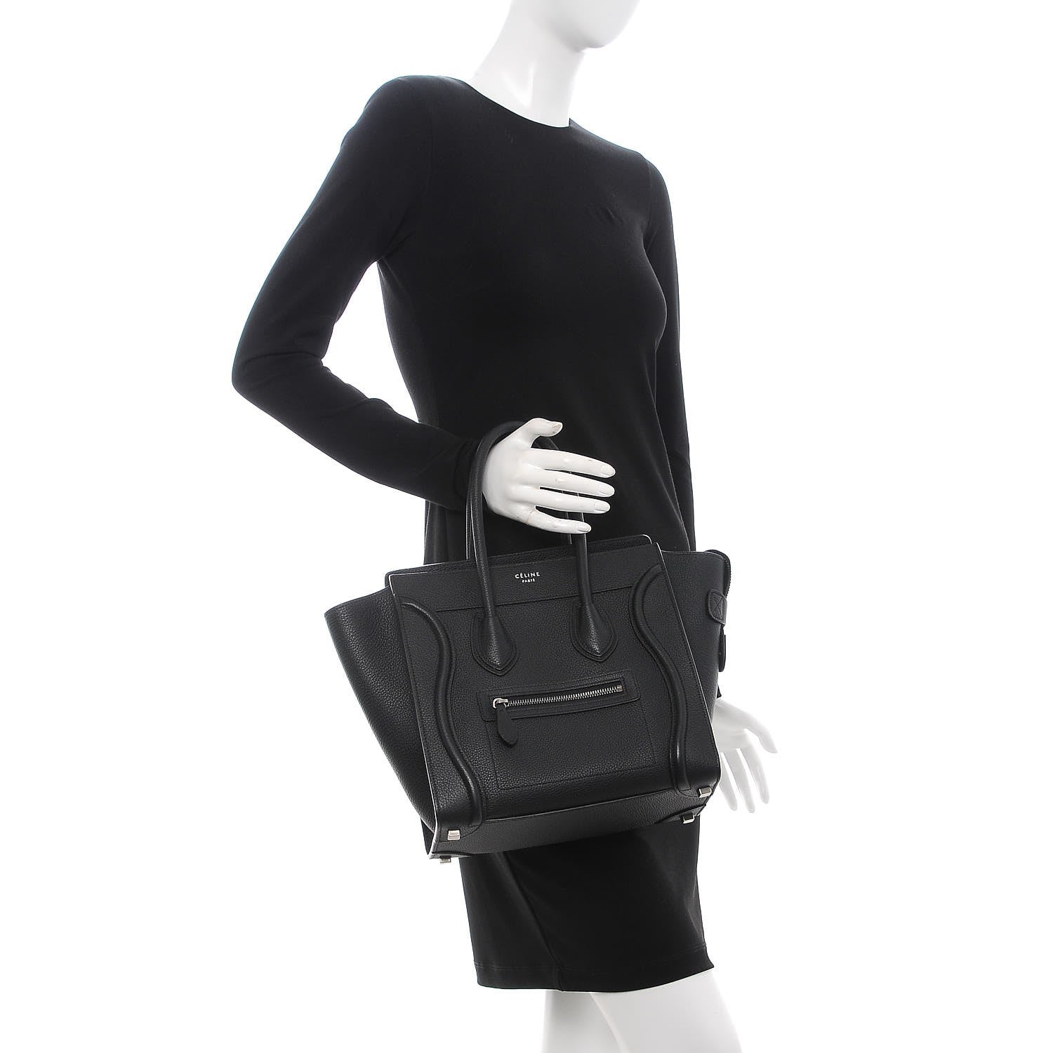 Celine Drummed Calfskin Micro Luggage Black 2 of 7