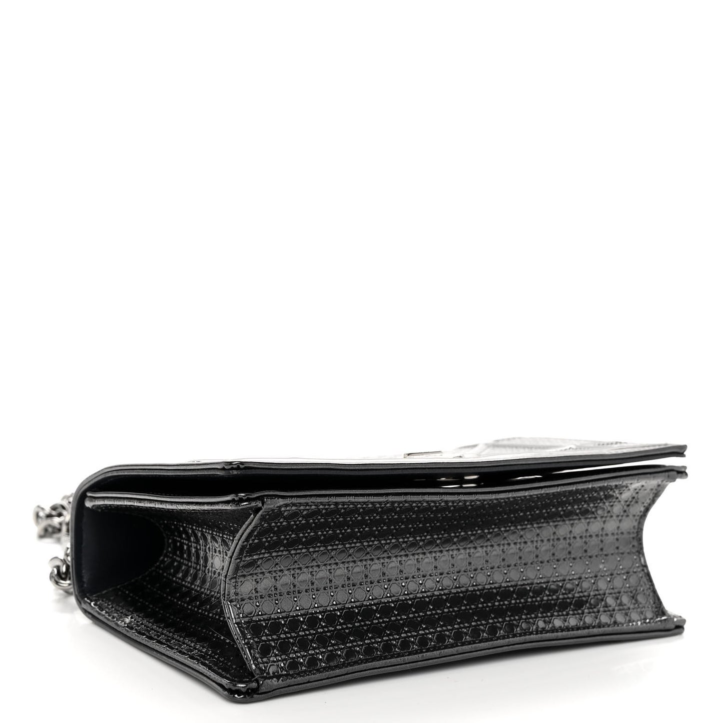 Metallic Patent Micro-Cannage Small Diorama Flap Bag Onyx Black