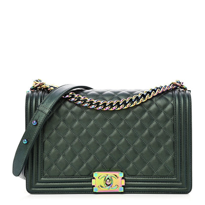Chanel Iridescent Goatskin Quilted New Medium Boy Flap Green 1 of 7