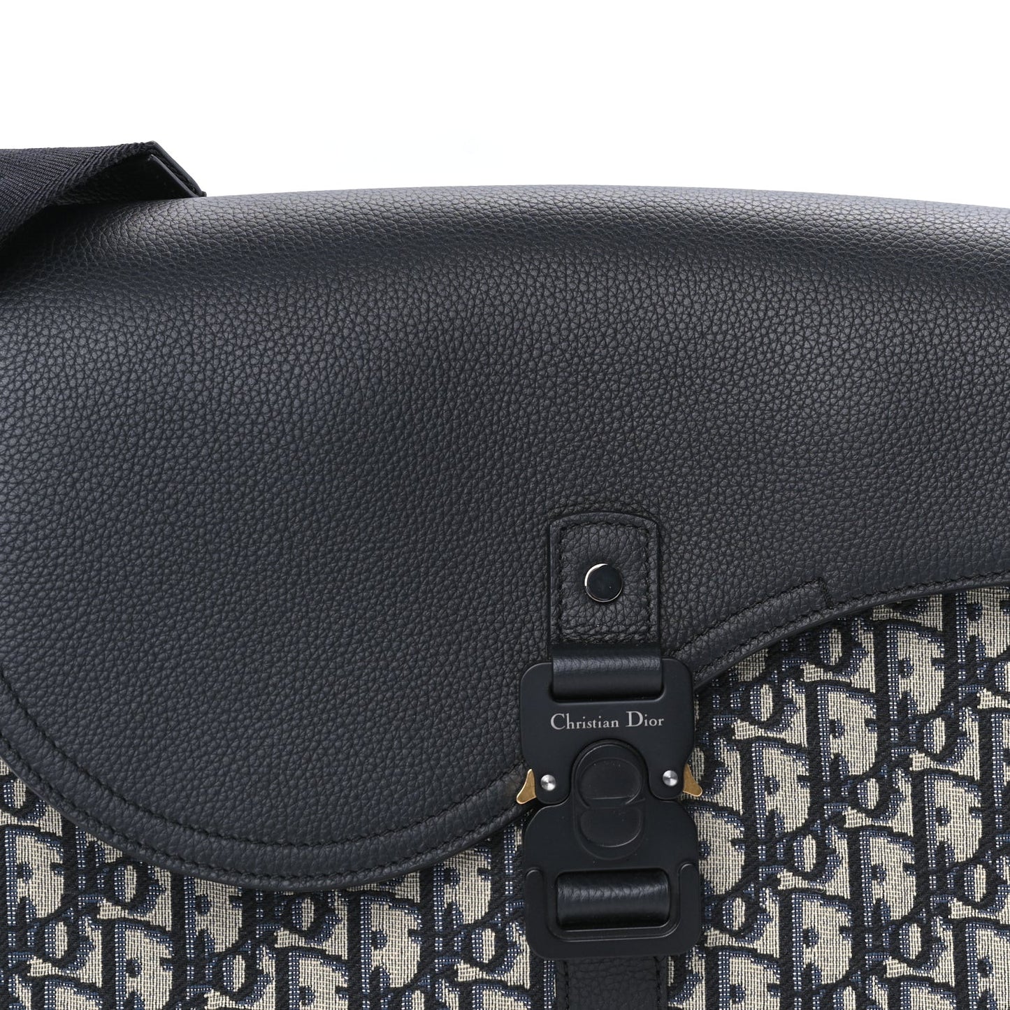 Oblique Jacquard Grained Calfskin Medium Saddle Messenger Bag Beige Black