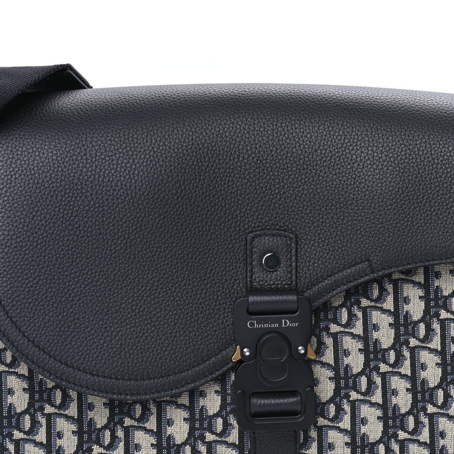 Christian Dior Oblique Jacquard Grained Calfskin Medium Saddle Messenger Bag Beige Black 6 of 7