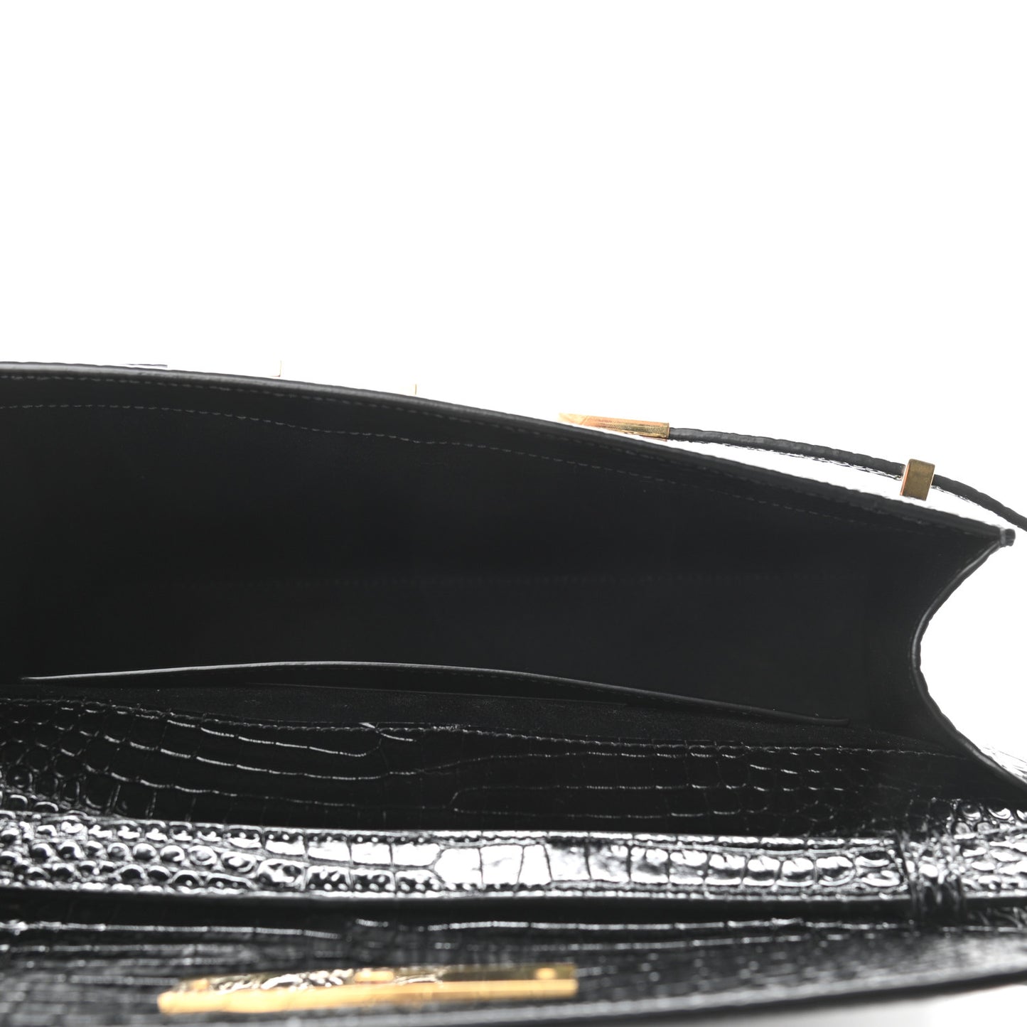 Shiny Calfskin Crocodile Embossed Manhattan Baguette Black