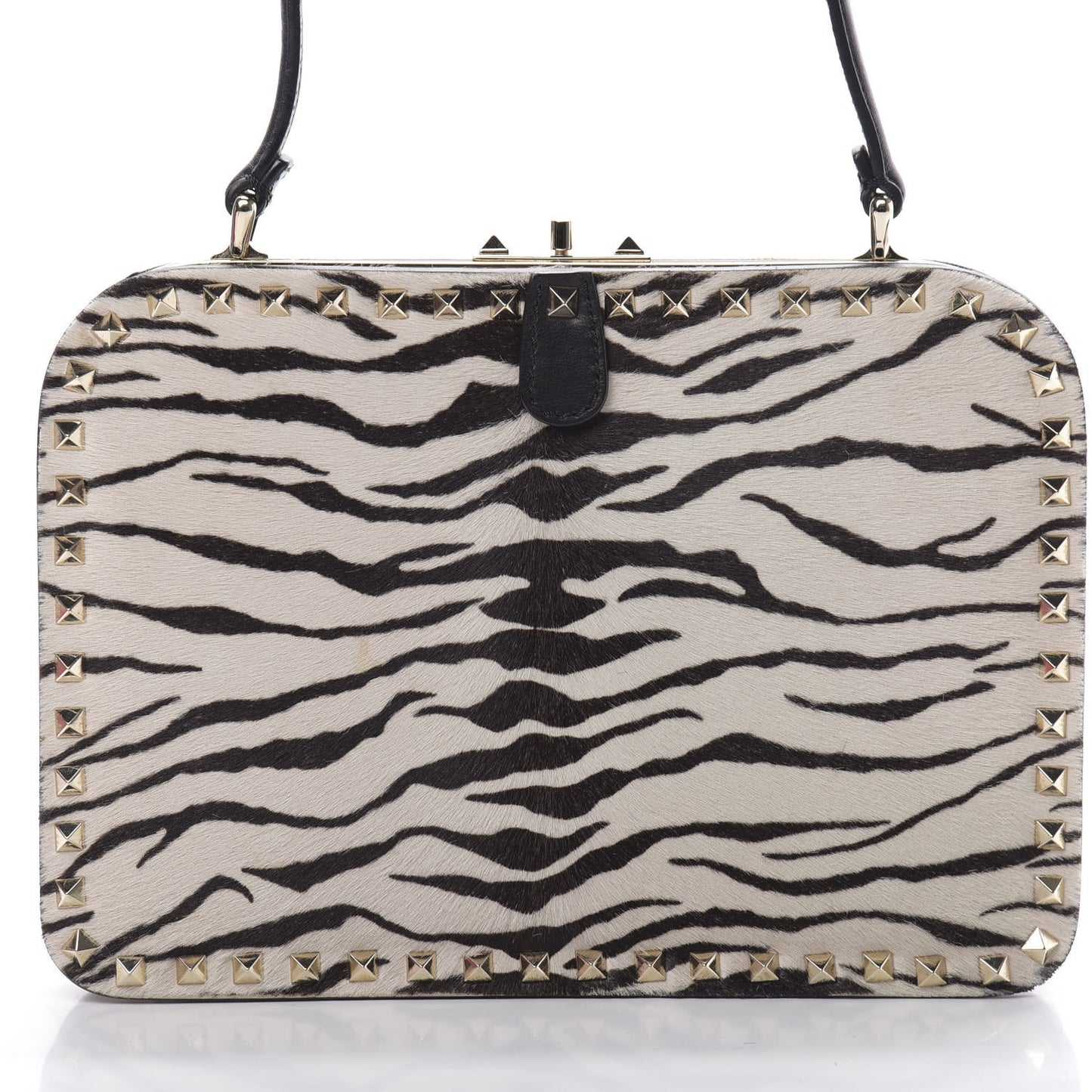 Pony Hair Zebra Rockstud Frame Bag Black Ivory