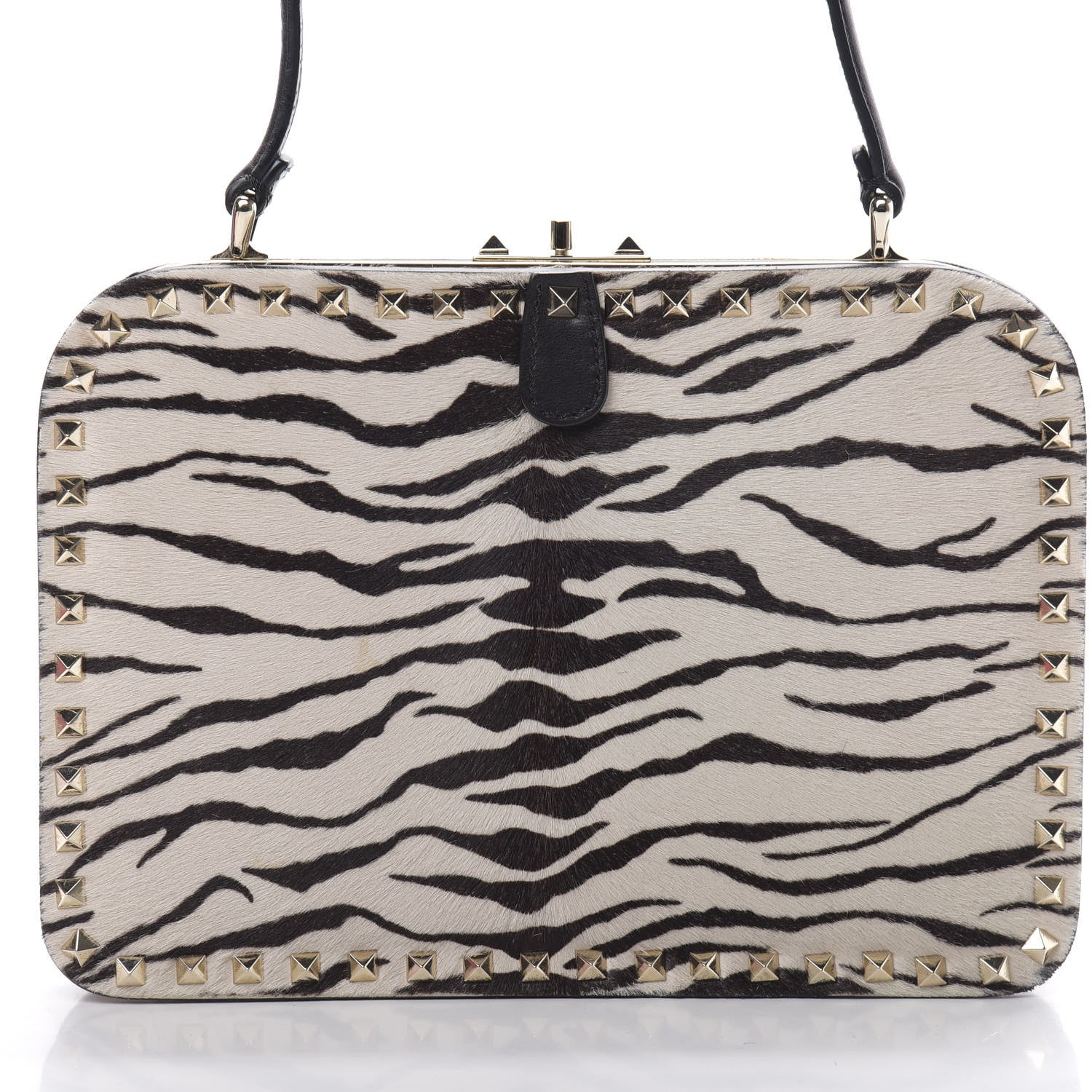 Valentino Garavani Pony Hair Zebra Rockstud Frame Bag Black Ivory 7 of 13