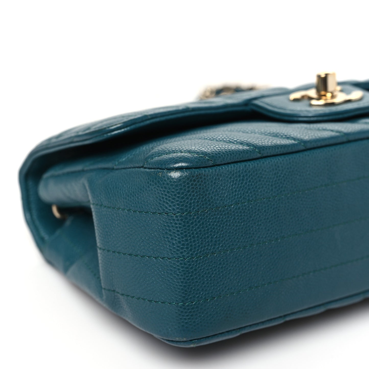 Caviar Chevron Quilted Mini Rectangular Flap Green