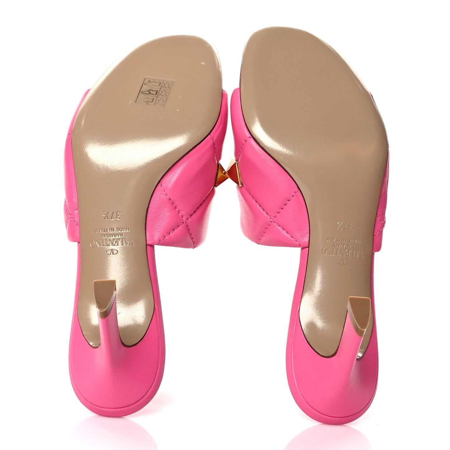 Nappa Quilted Roman Stud 65mm Slide Sandals 37.5 Feminine Pink