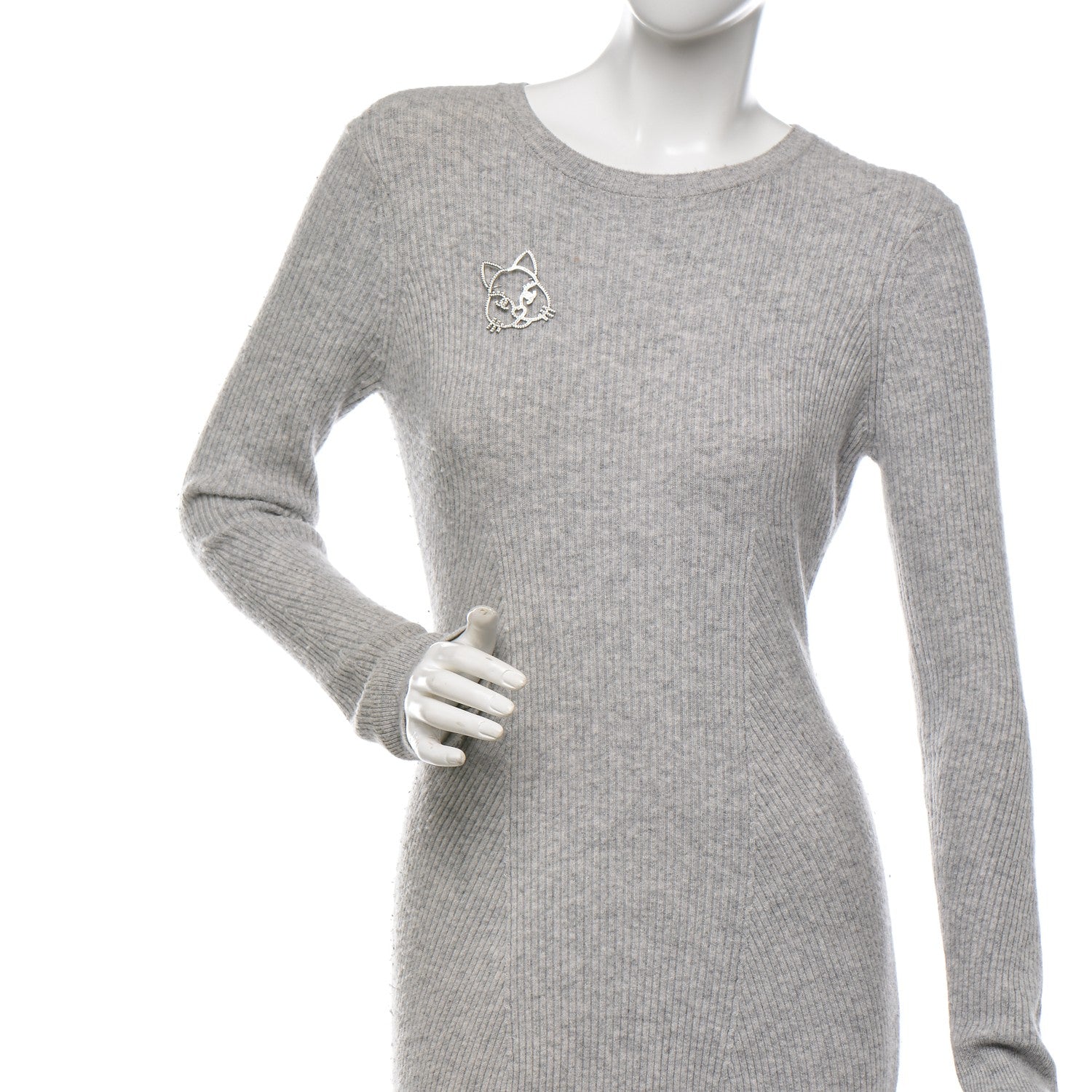 Chanel Strass Crystal Emoji Choupette Cat Brooch Silver 2 of 4