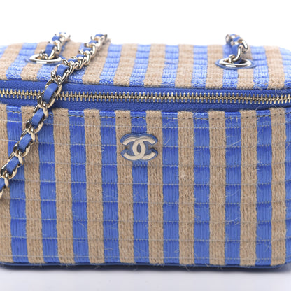 Chanel Raffia Jute Striped Small Vanity Case With Chain Blue Beige 8 of 11