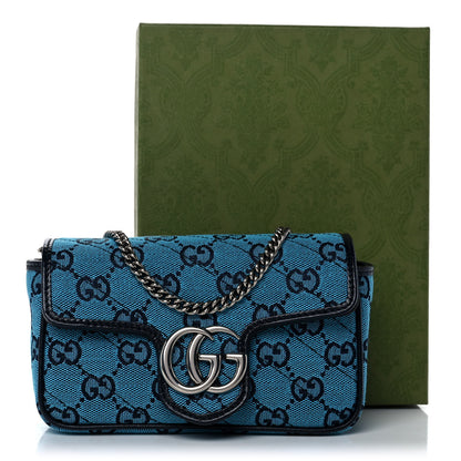Gucci Monogram Multicolor Matelasse Diagonal Super Mini GG Marmont Shoulder Bag Light Blue 11 of 11