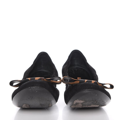 Louis Vuitton Suede Satin Leopard Mimi Bow Ballerina Flats 38.5 Black 2 of 13