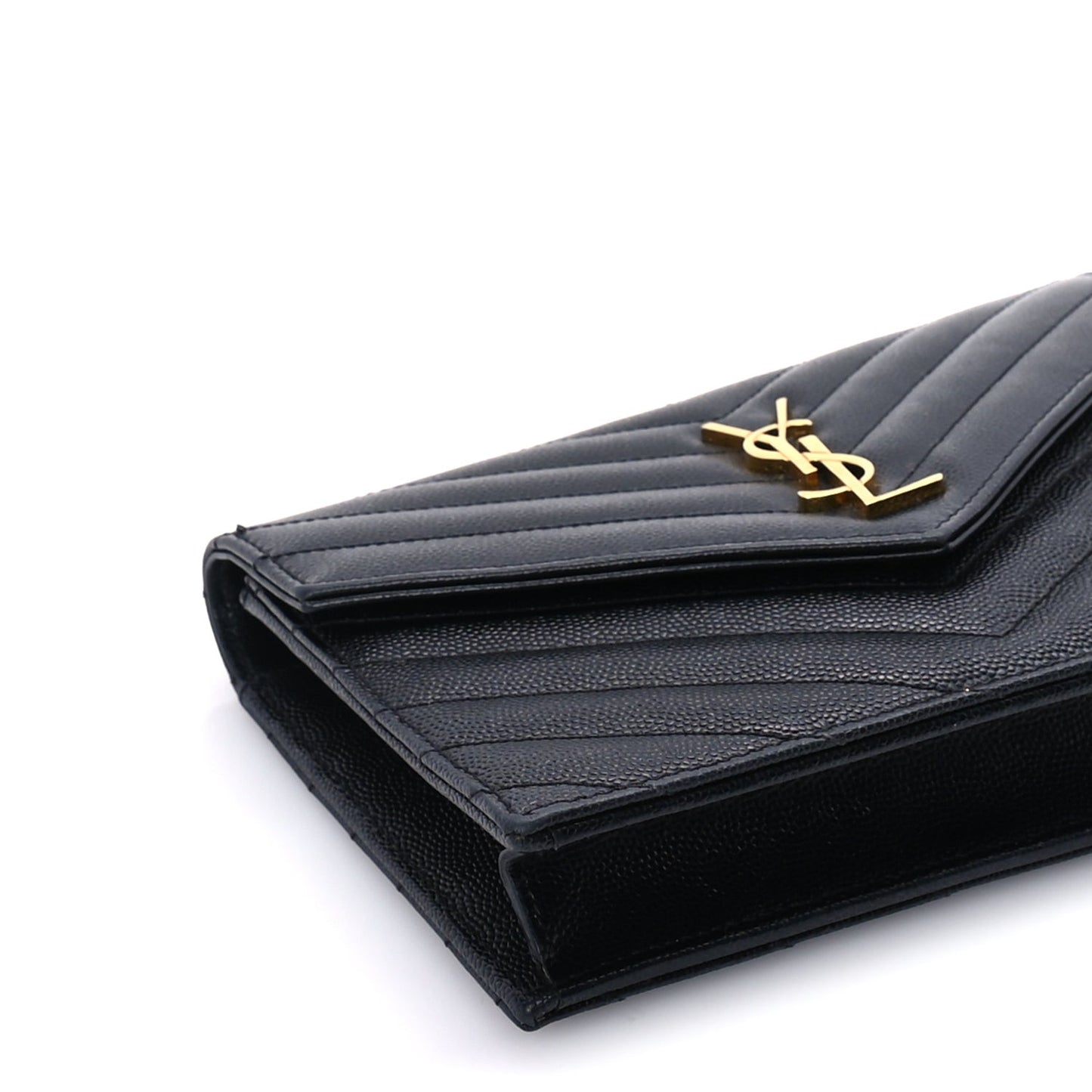 Grain De Poudre Matelasse Chevron Monogram Envelope Chain Wallet Black
