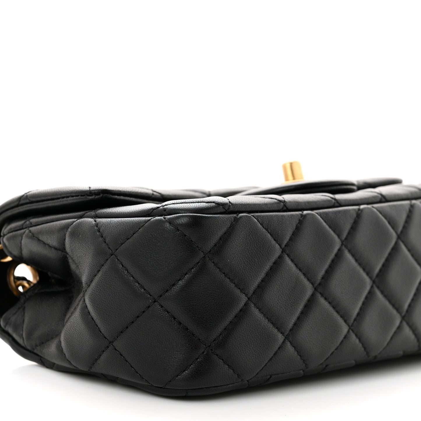 Lambskin Quilted Mini Rectangular Pearl Crush Flap Black