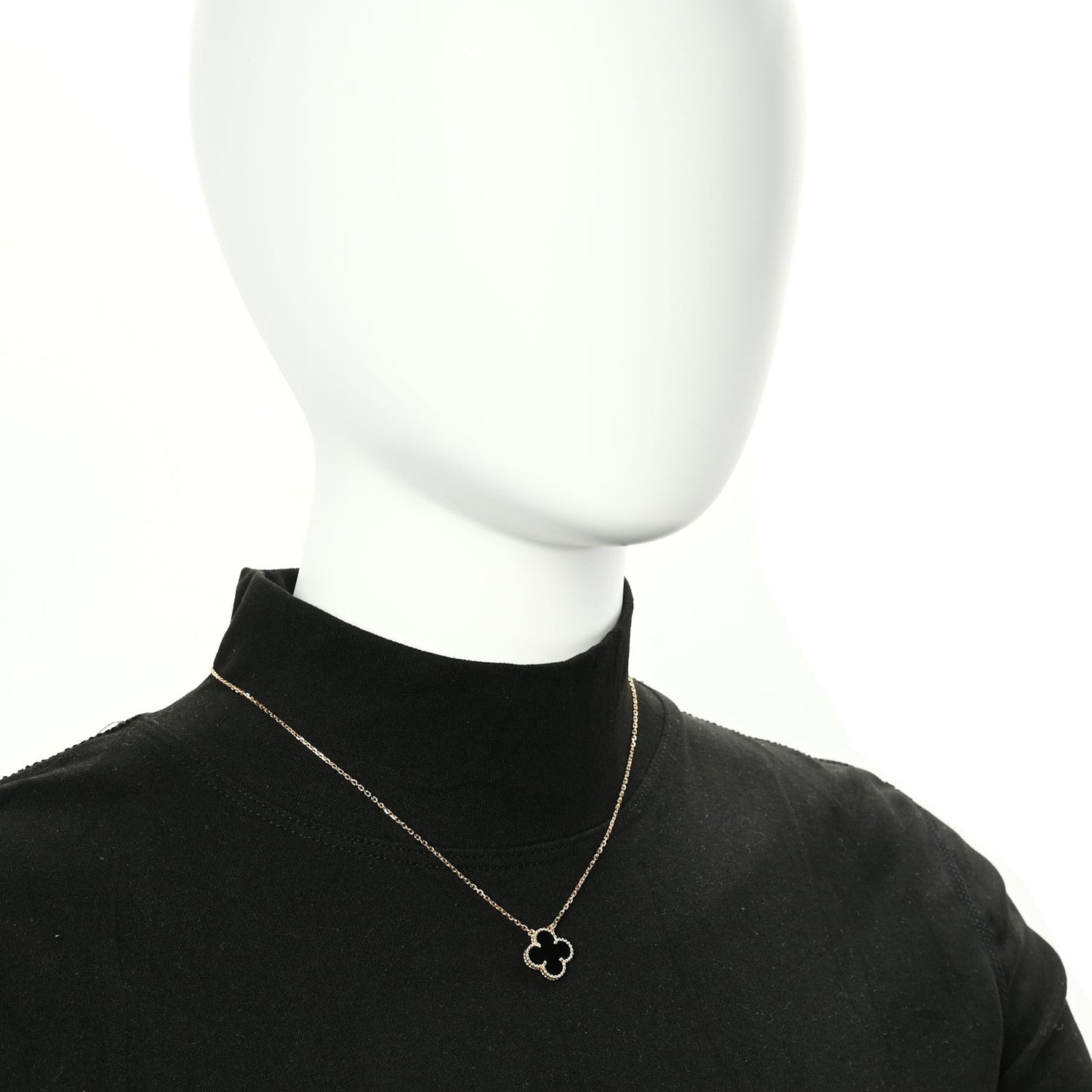 18K Yellow Gold Black Onyx Vintage Alhambra Pendant Necklace