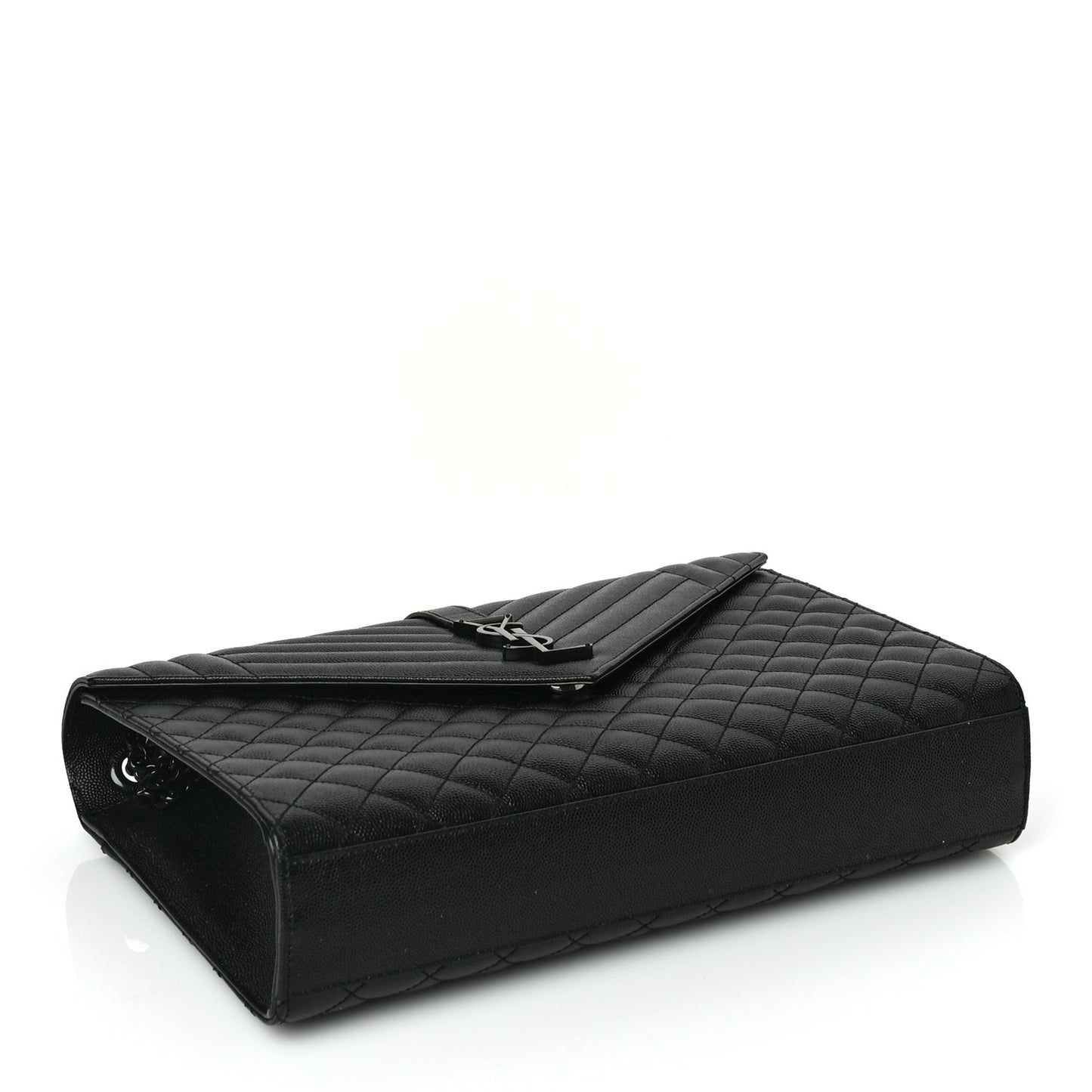 Grain De Poudre Textured Mixed Matelasse Large Triquilt Monogram Monochrome Satchel Black