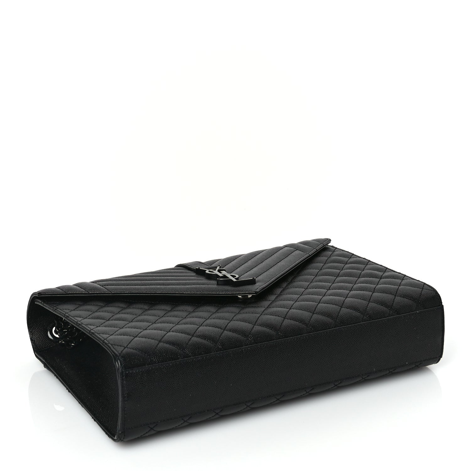 Saint Laurent Grain De Poudre Textured Mixed Matelasse Large Triquilt Monogram Monochrome Satchel Black 3 of 8