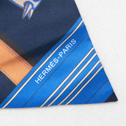 Hermes Silk Carre En Carres Maxi Twilly Marine Klein Brun 5 of 6