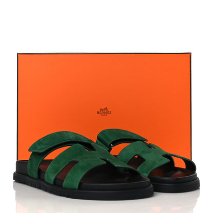 Hermes Suede Goatskin Womens Chypre Sandals 38 Vert Electrique 9 of 9