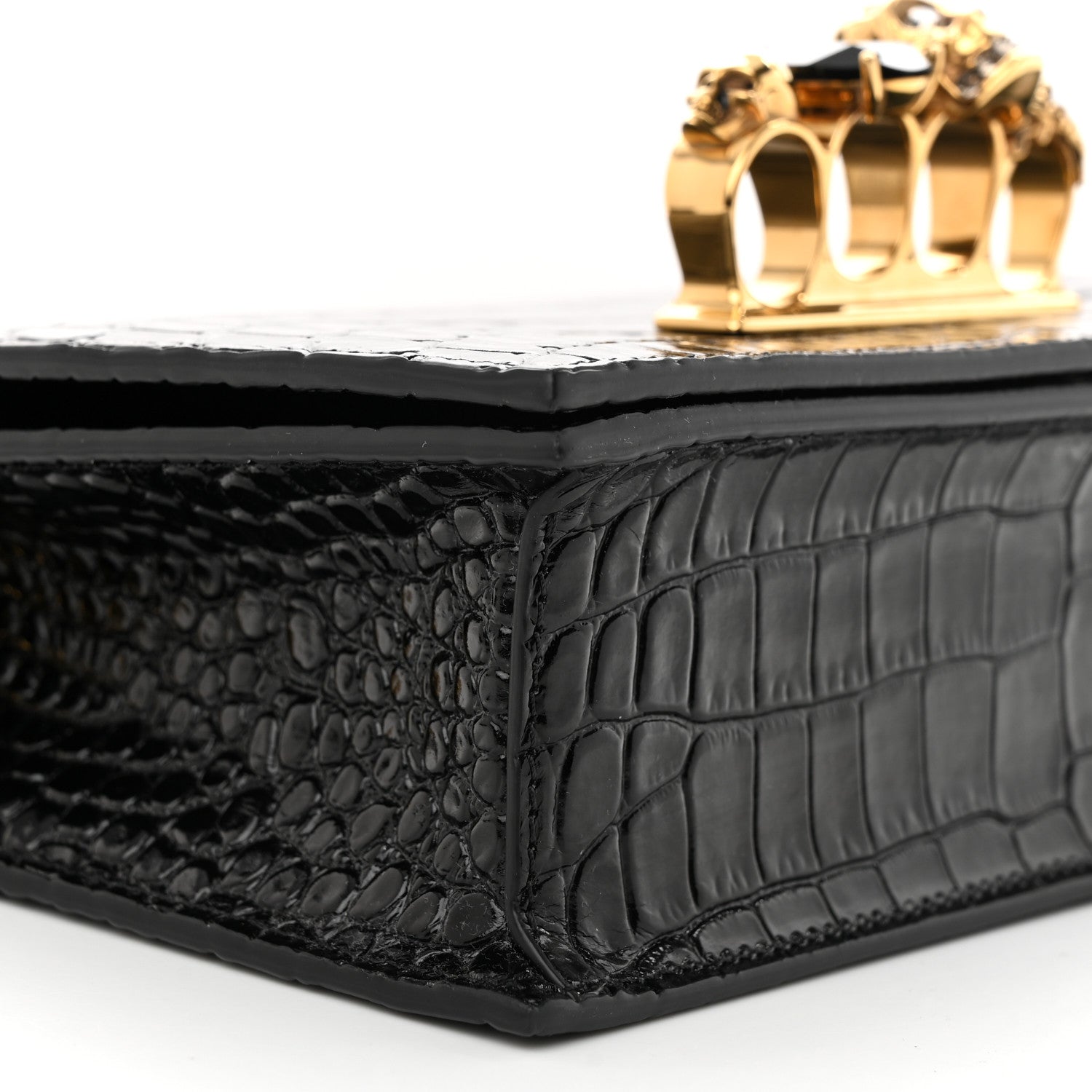 Alexander McQueen Calfskin Crocodile Embossed Mini Jeweled Satchel Black 7 of 10