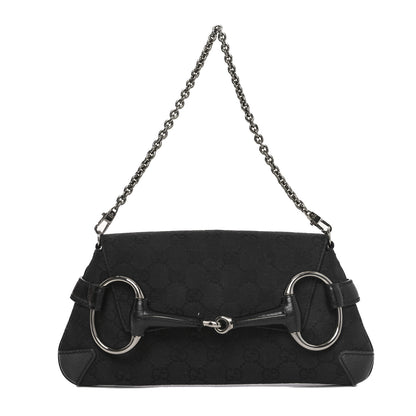 Gucci Monogram Horsebit Chain Clutch Black 1 of 13