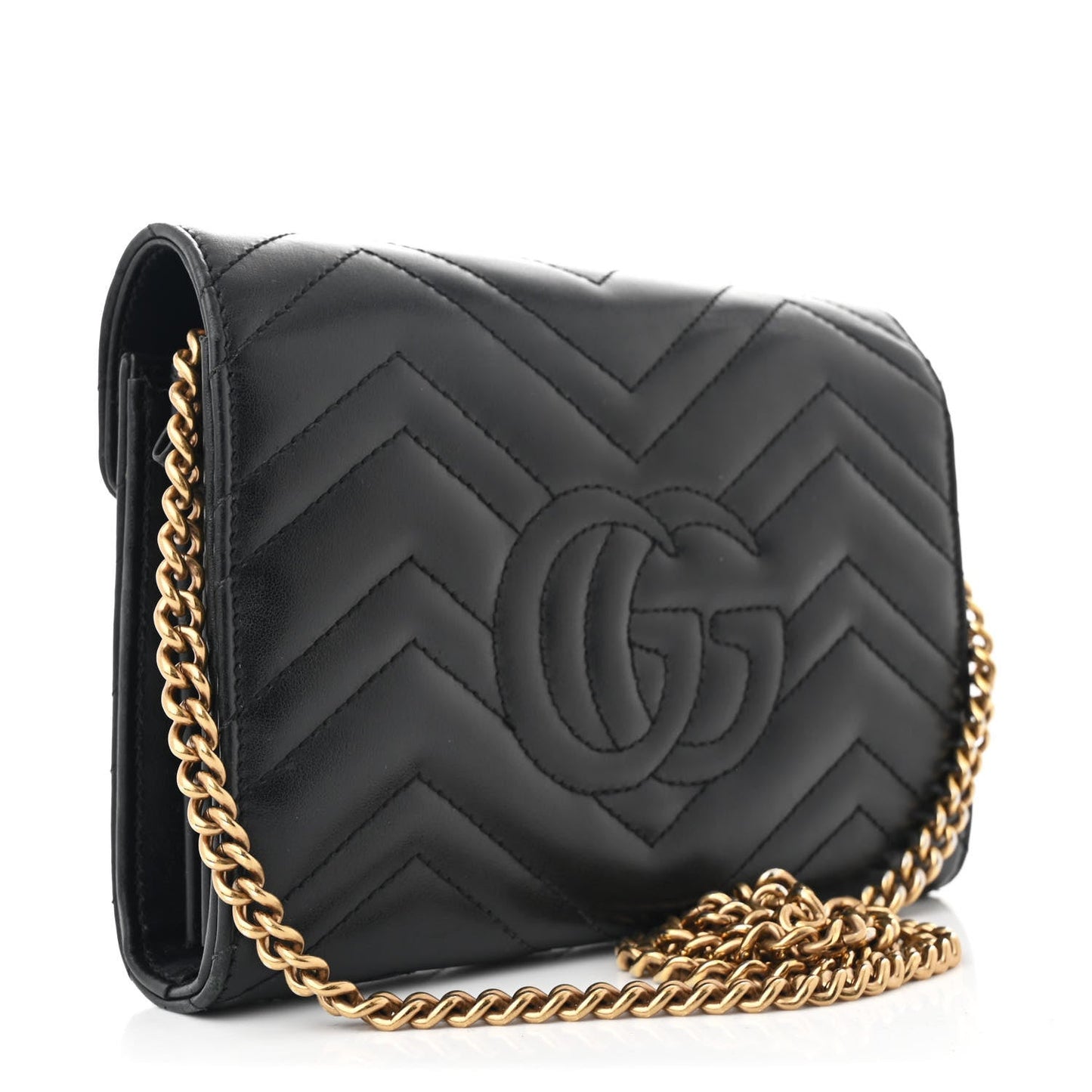 Calfskin Matelasse GG Marmont Chain Wallet Black