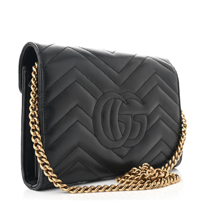 Gucci Calfskin Matelasse GG Marmont Chain Wallet Black 3 of 7