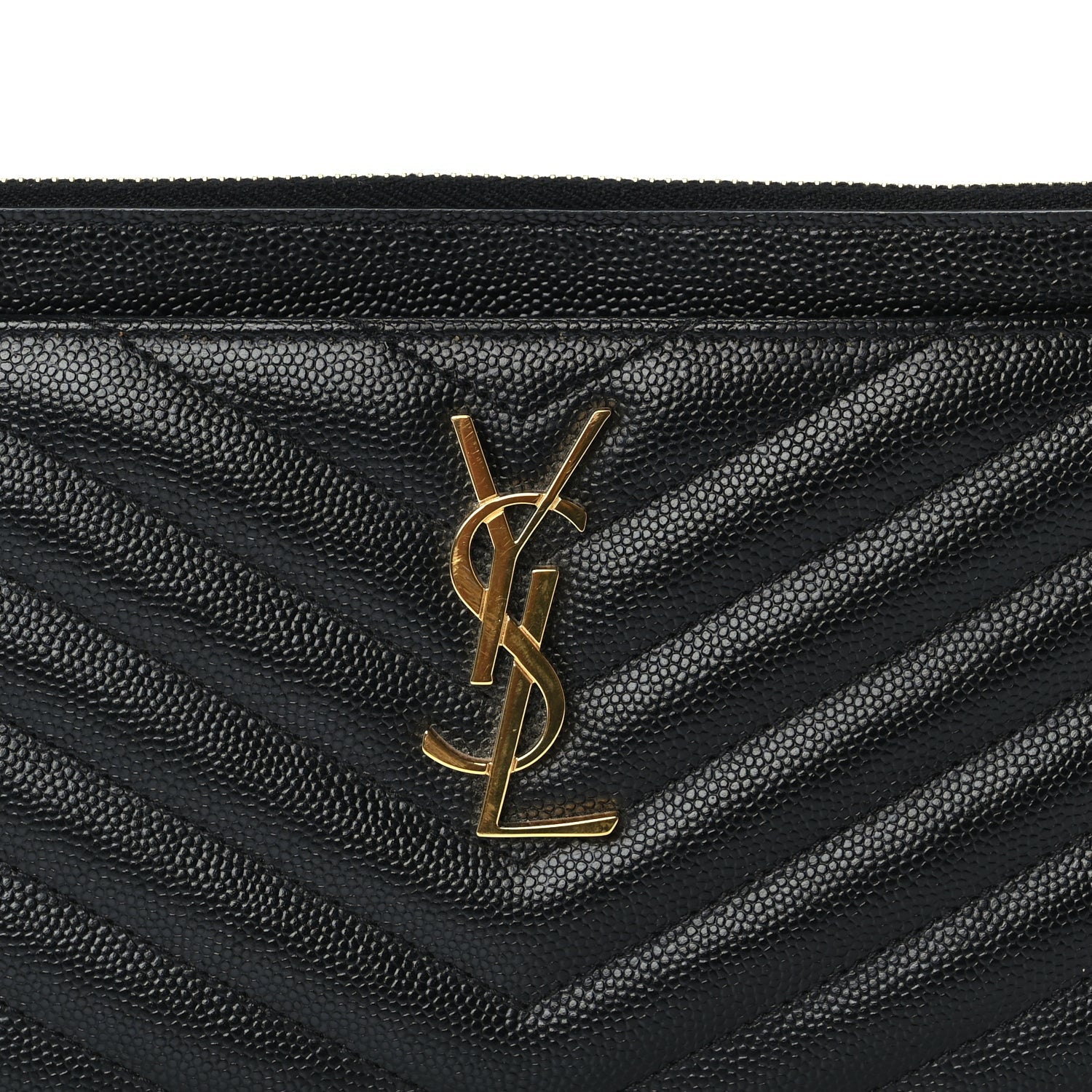 Saint Laurent Grain De Poudre Chevron Monogram Bill Pouch  Black 4 of 7