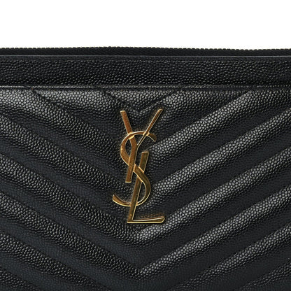 Saint Laurent Grain De Poudre Chevron Monogram Bill Pouch  Black 4 of 7