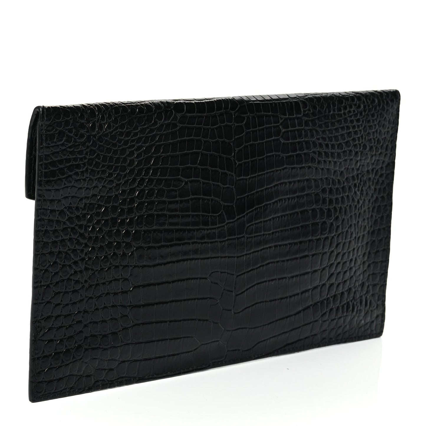 Calfskin Crocodile Embossed Uptown Monogram Clutch Black